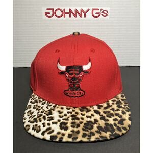 Chicago Bulls Hat Leopard Print Mitchell Ness Buckle Strapback Michael Jordan